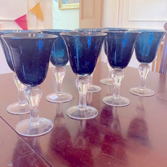 Artland Dining Artland Bubble Glass Water Goblets In Slate Blue